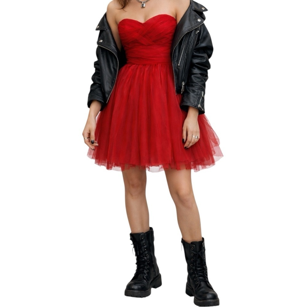 Masquerade Red Tulle Strapless Sweetheart Mini Party Dress Women’s Size 7/8 - Picture 2 of 14